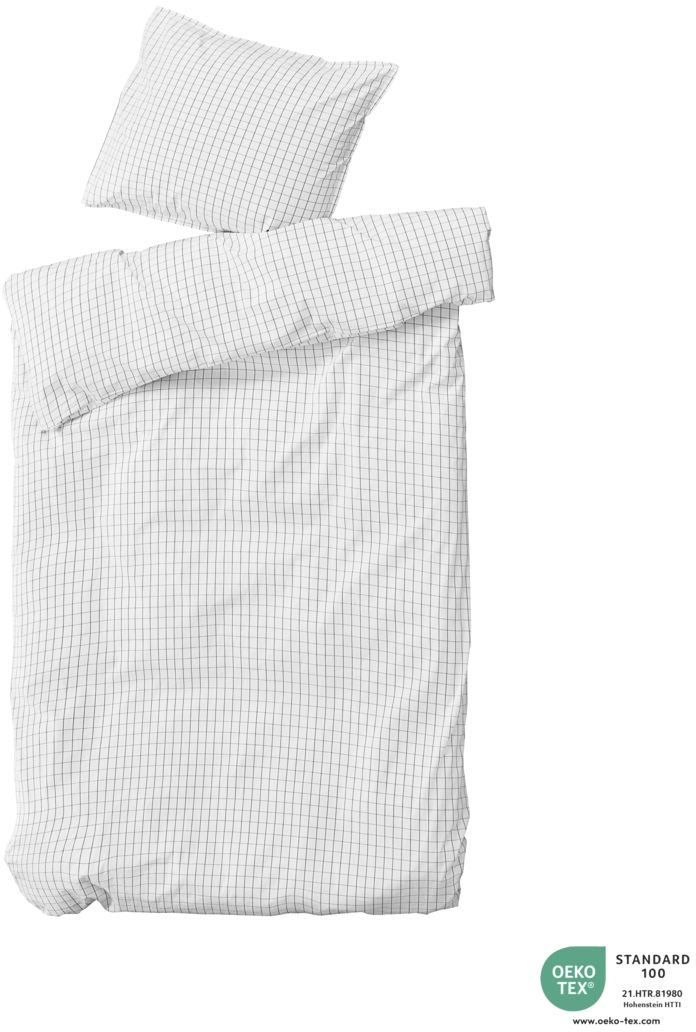 Sengesæt byNORD Erika 140x200 økologisk percale bomuld snow w. coal grafiske tern