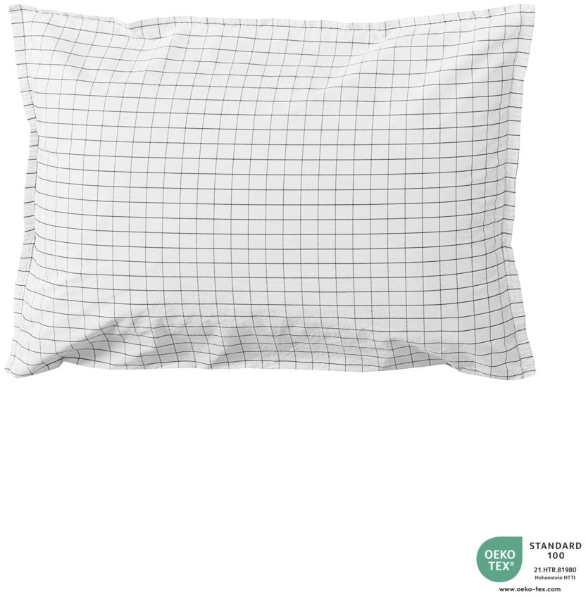 Pudebetræk byNORD Erika økologisk bomuld percale 50x70 cm snow w. coal OEKO-TEX 100-certificeret
