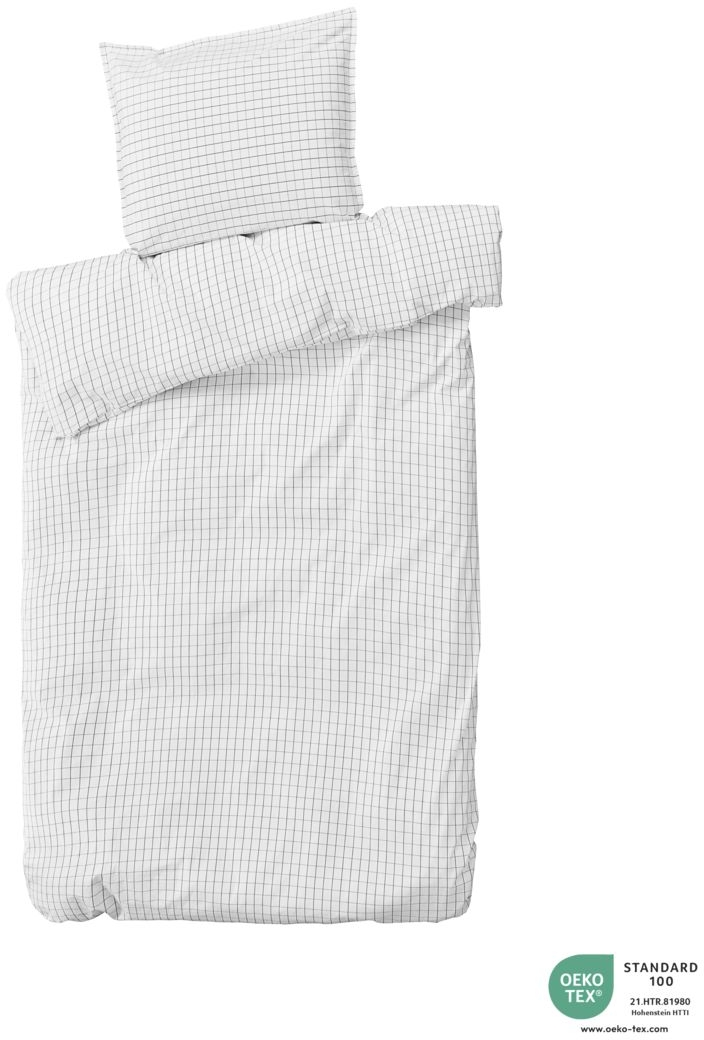 Sengesæt byNORD Erika økologisk percale bomuld 140x220 cm dynebetræk og 70x50 cm pudebetræk snow w. coal OEKO-TEX 100 certificeret