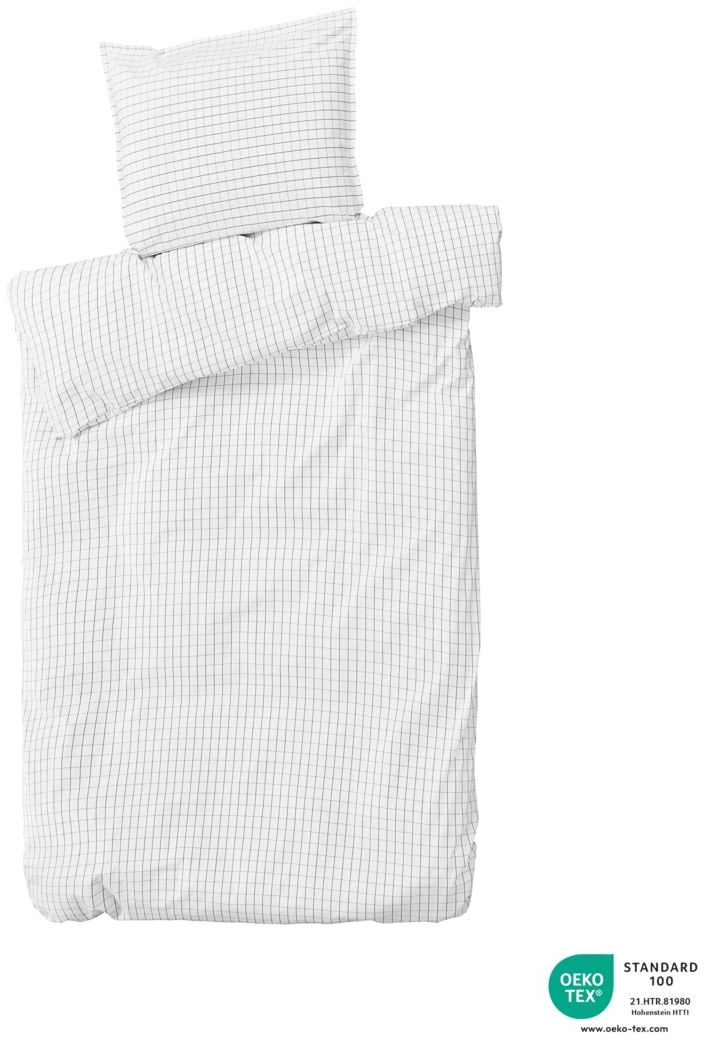Sengesæt byNORD Erika dynebetræk og pudebetræk 135×200 80×80 cm økologisk bomuld percale snow w. coal