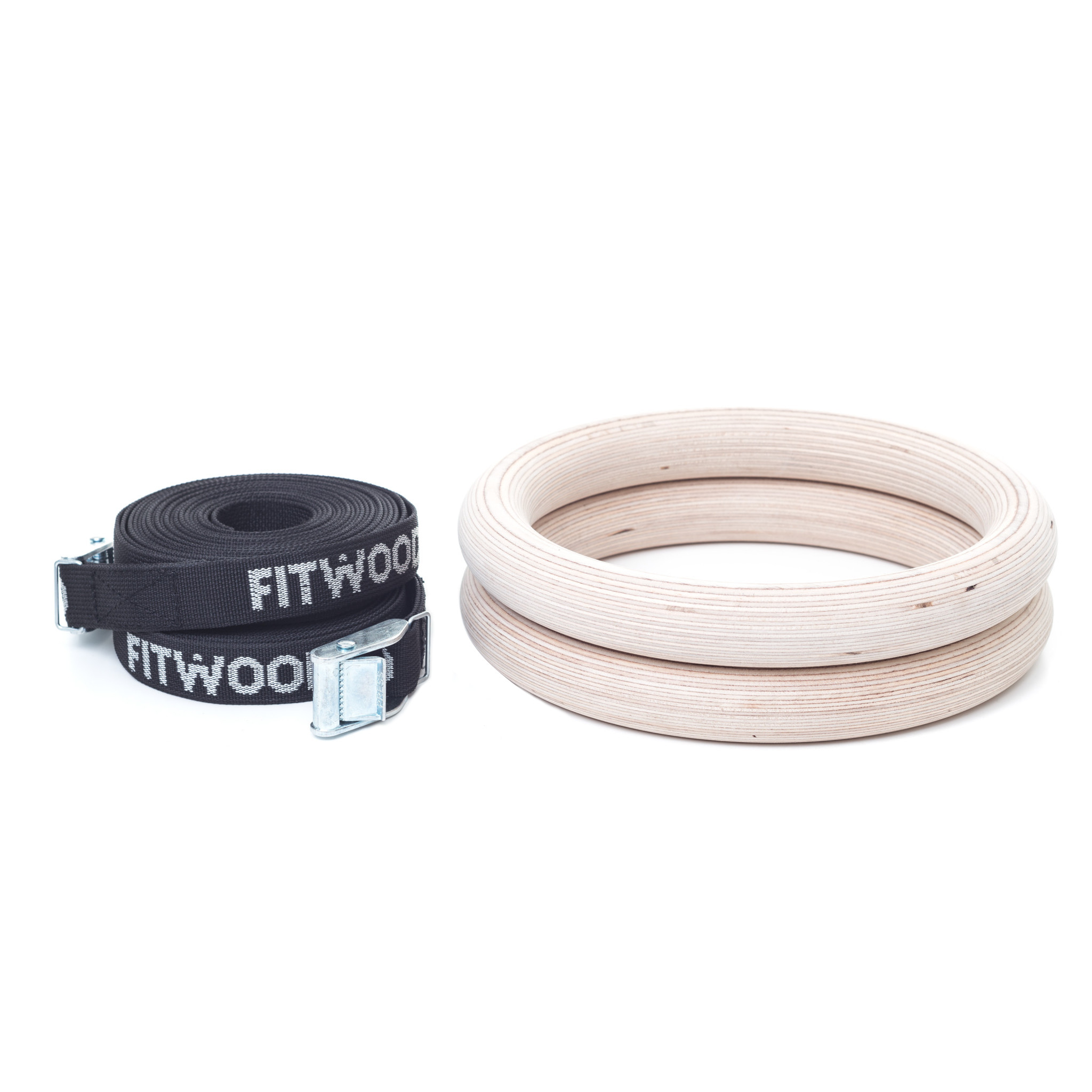 FitWood ULPU Gymnastikringe 28mm - Træ-overflade / Sort Strop