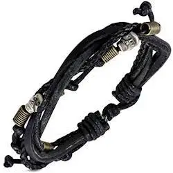 Sort læderarmbånd med skulls