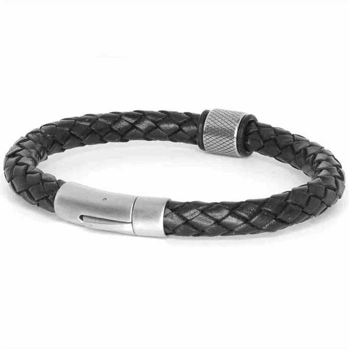 MenX - 8mm sort læderflet armbånd