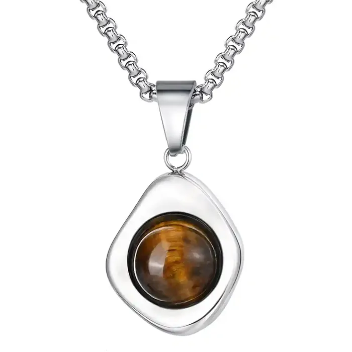 Tigereye sten og rustfri stål halskæde