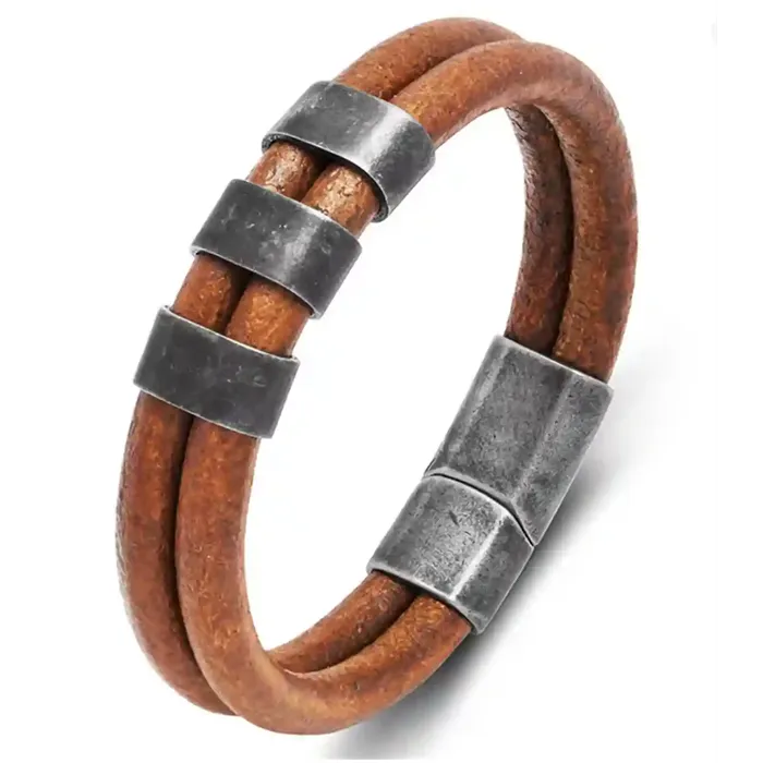 Rustic Core - Brunt Herrearmbånd med Vintage Stål & Magnetlås