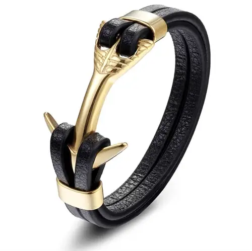 High XP1 armbånd i forgyldt rustfri stål og læder.