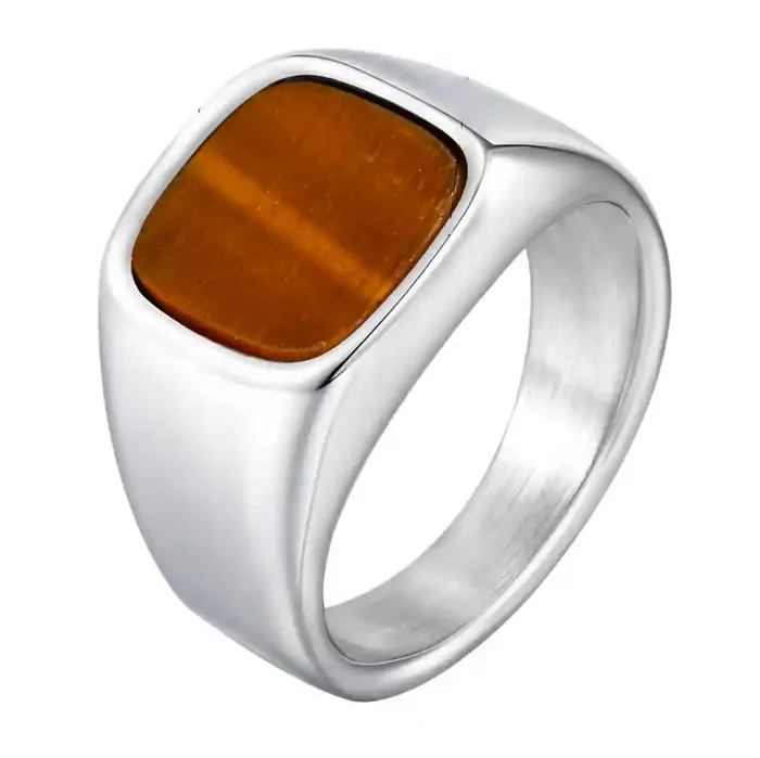 Herre ring i rustfrit stål med Tiger Eye sten - 1,3 cm