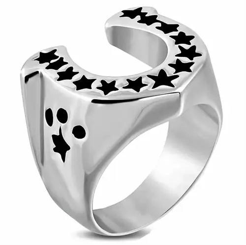Lucky Star Horseshoe - Herrering i rustfrit stål