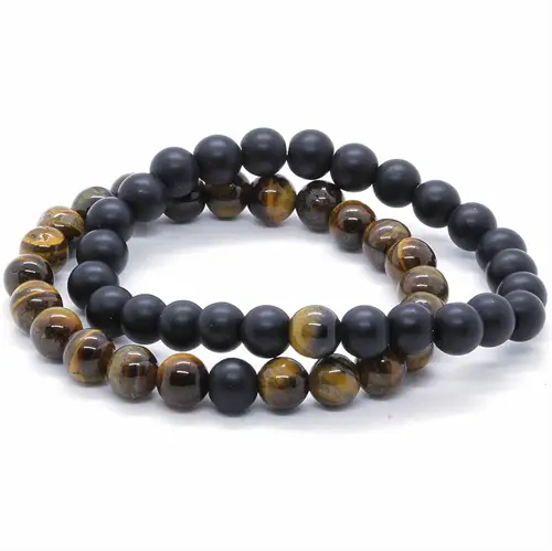 Tigereye og laveperler armbånd 2 stk.