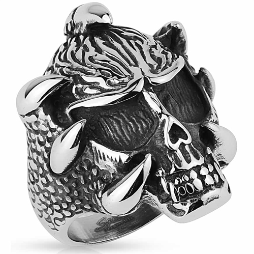Angry skullface bikerring