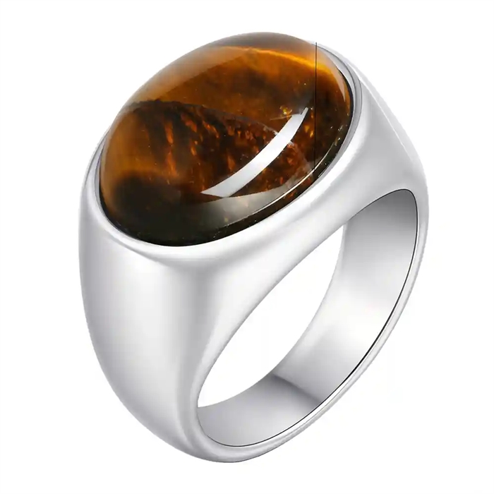 Oval signet tigereye herrering med stil.