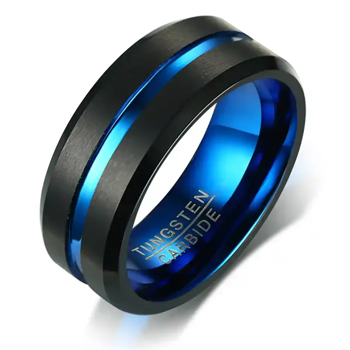 Blue Thin line tungstenring