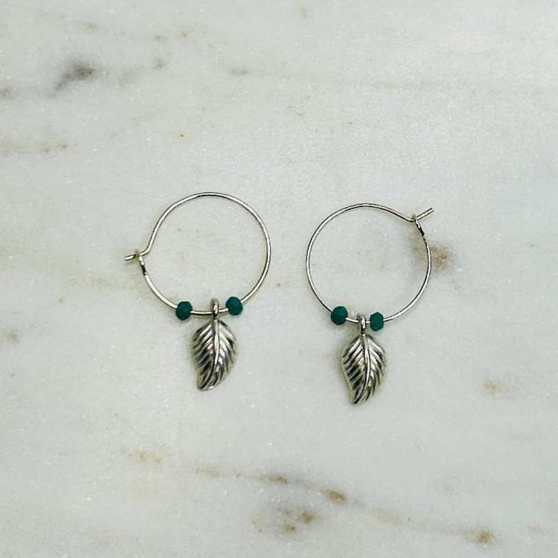 Silver Leaf Hoop Øreringe