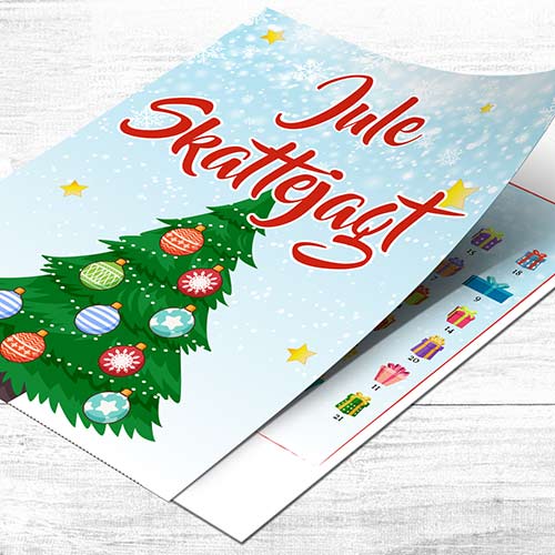 Juleskattejagt for børn 6-9 år med sjove opgaver - find julepynten og hæng det på træet