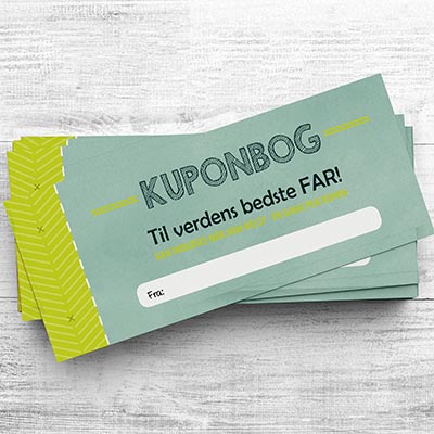 15 gavekort til far i samlet kuponhæfte fra børnene