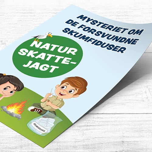 Natur skattejagt til børn 8-10 år med sjove opgaver og diplom