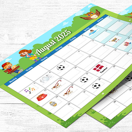 Kalender til børn 2025 med årstider og mærkater
