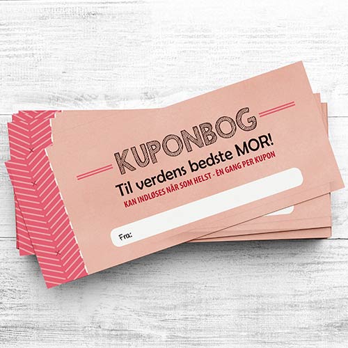15 gavekort til mor i samlet kuponhæfte fra børnene