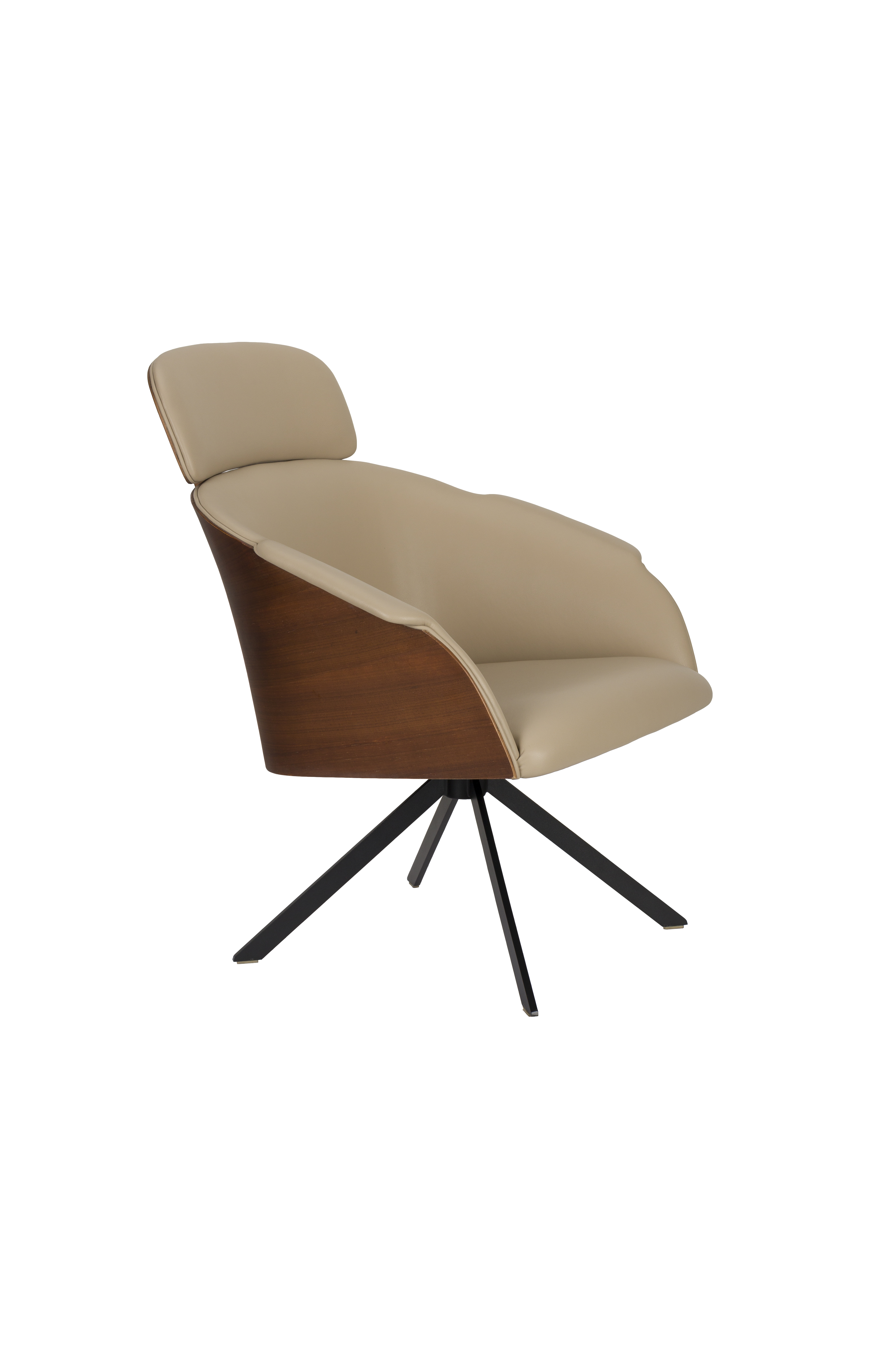 ZUIVER Frie loungestol, m. armlæn - beige PU, valnødfiner og metal