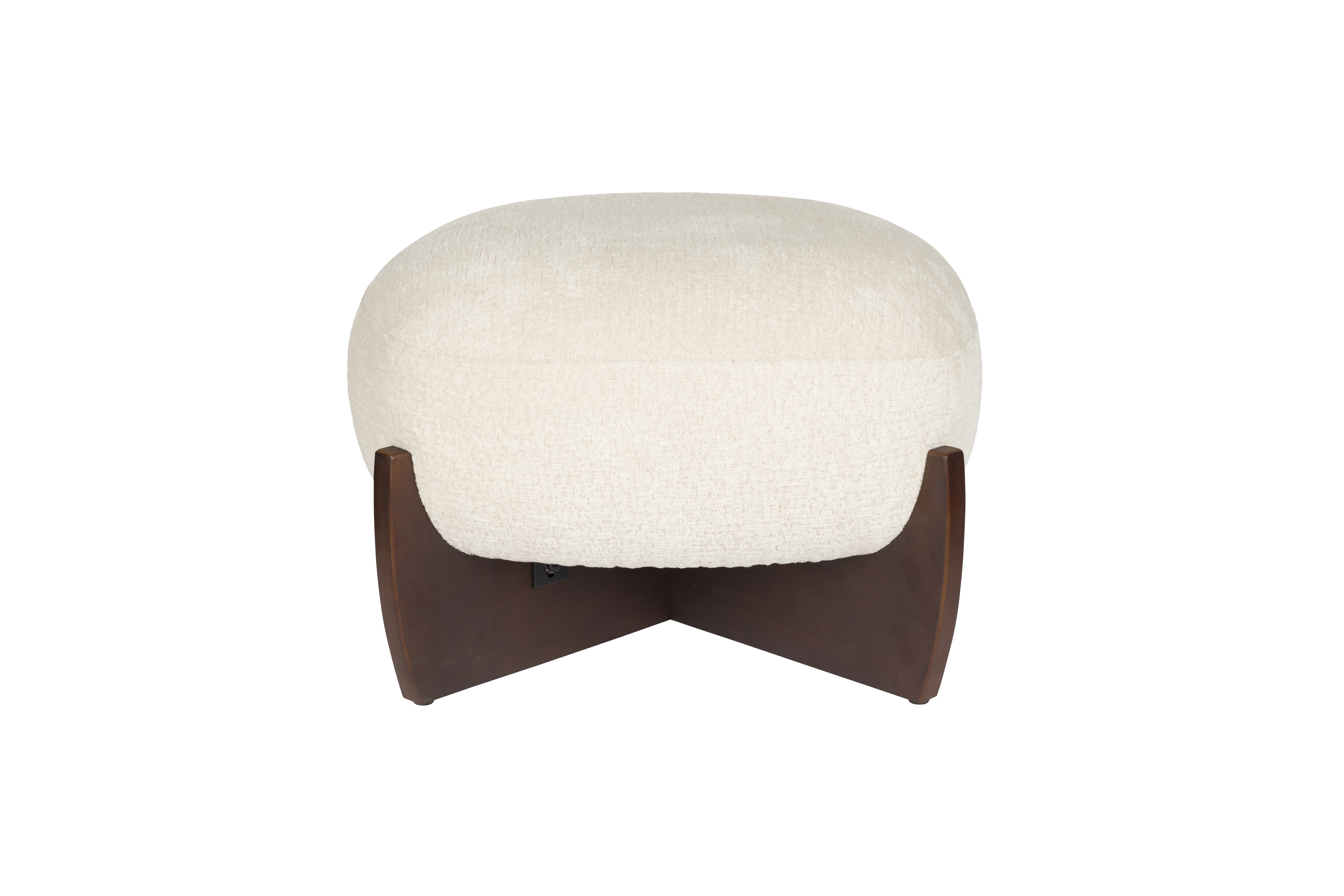 DUTCHBONE Emilius puf, kvadratisk - beige bouclé stof og valnøddefarvet gummitræ (55x55)