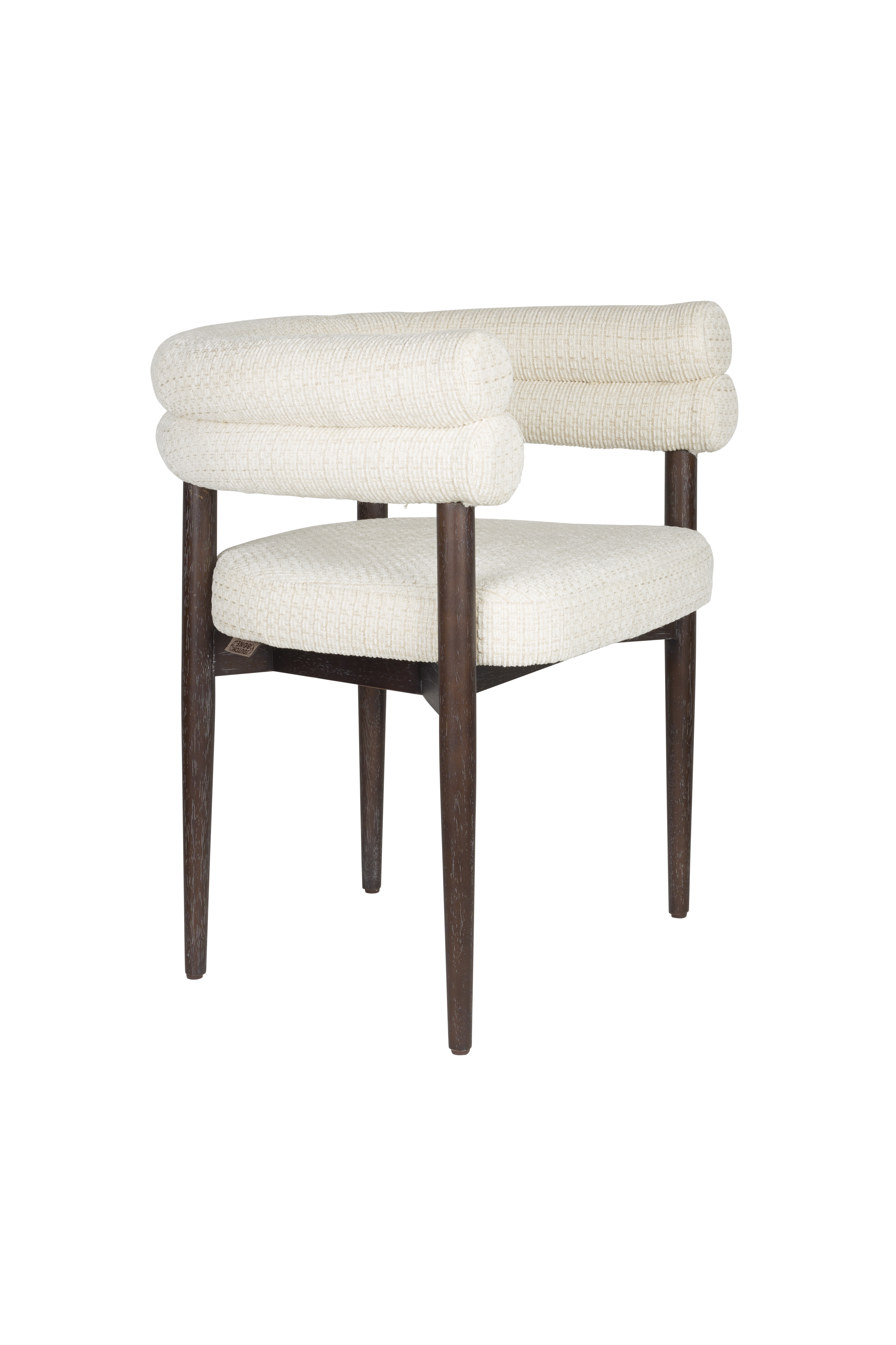 DUTCHBONE Sela spisebordsstol, m. armlæn - offwhite stof og valnøddefarvet gummitræ