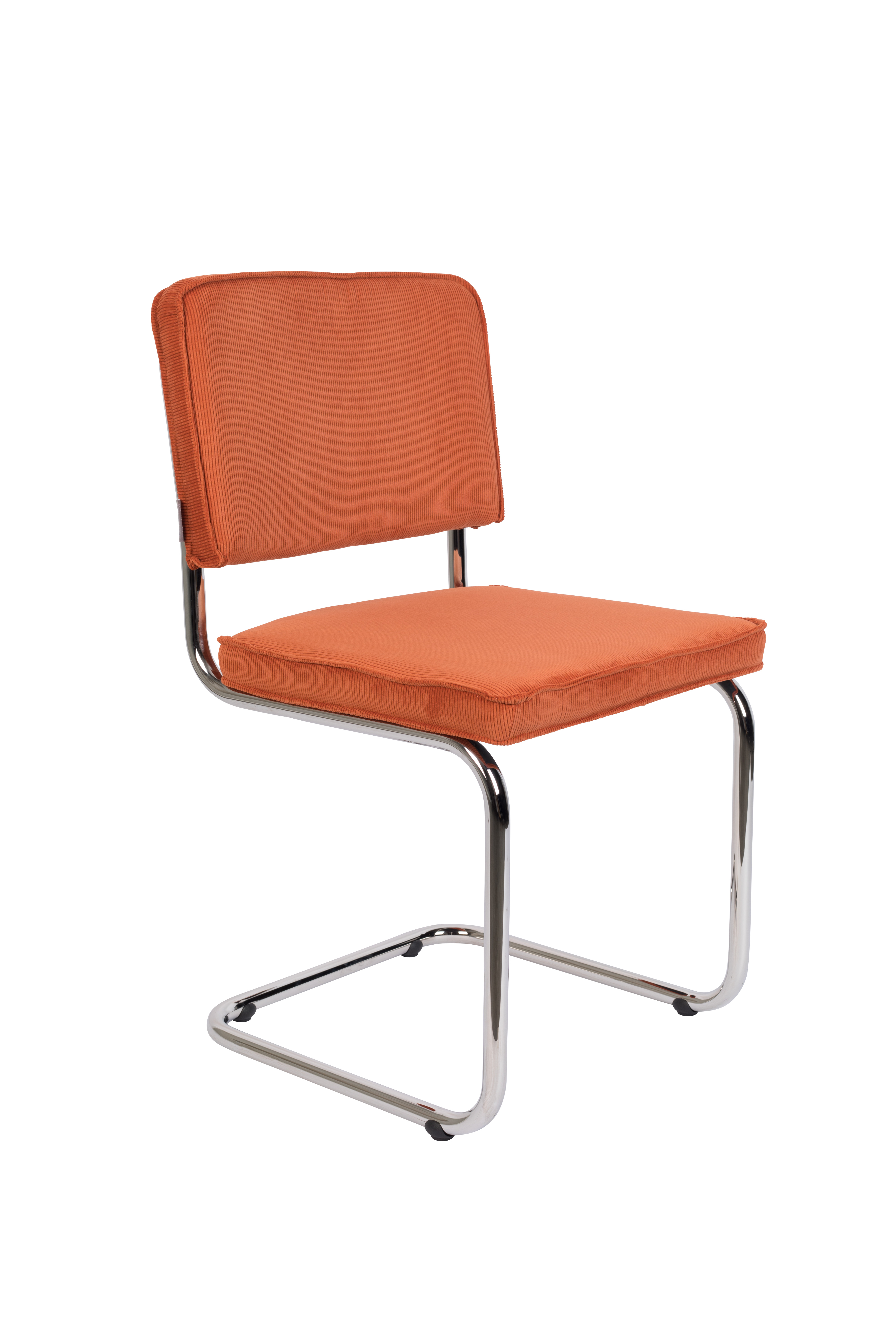 ZUIVER Ridge Rib spisebordsstol - orange fløjl polyester og sølv krom