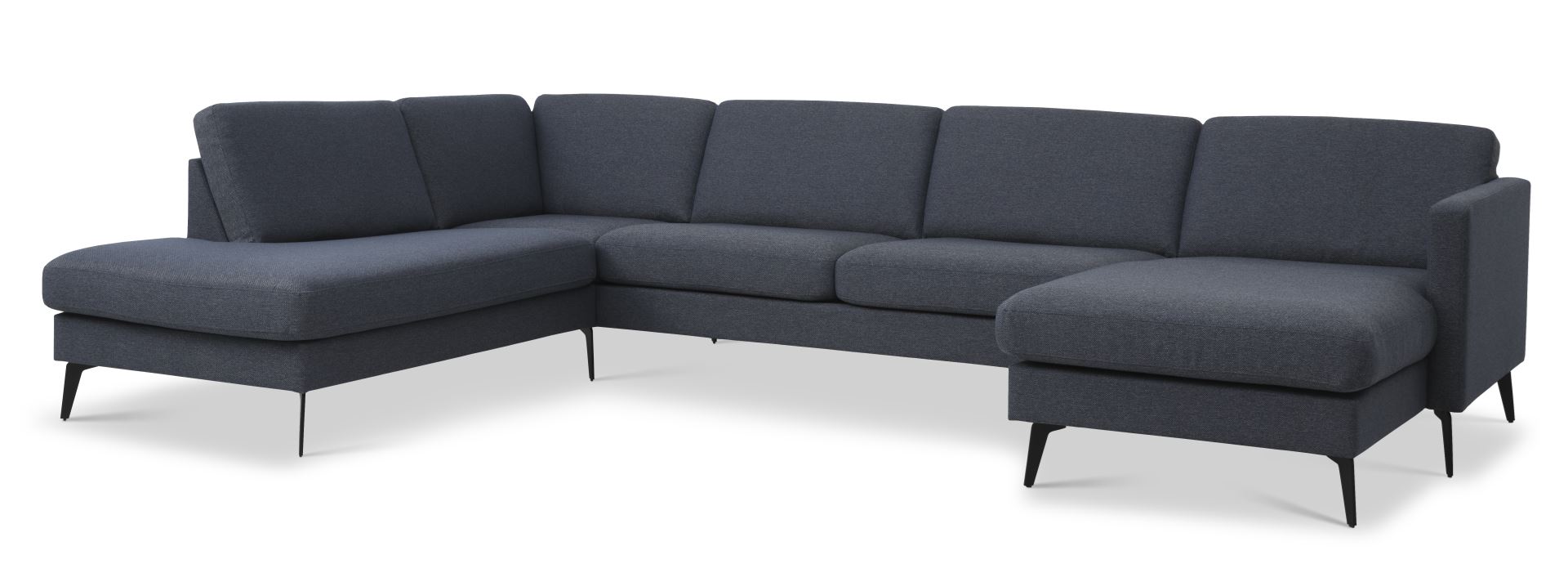 Ask sæt 54 U OE sofa, m. venstre chaiselong - navy blå polyester stof og Eiffel ben