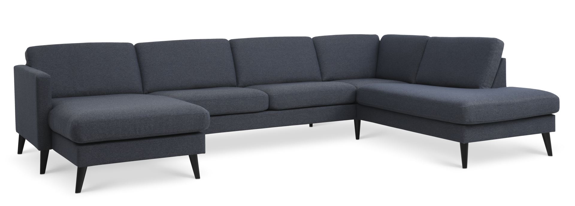 Ask sæt 55 U OE sofa, m. højre chaiselong - navy blå polyester stof og sort træ
