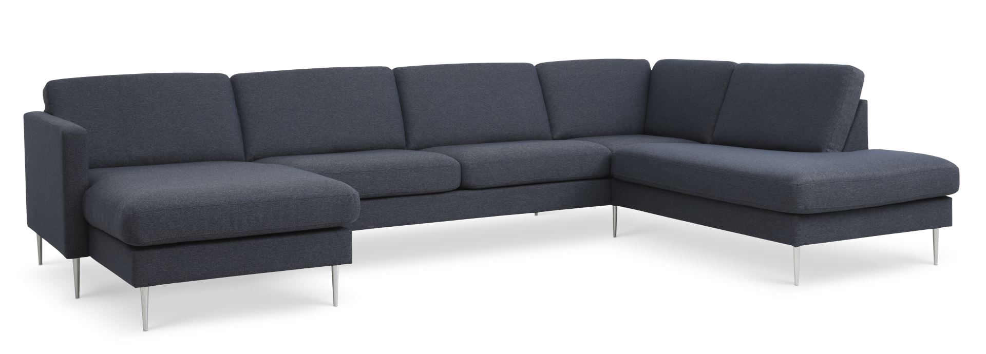 Ask sæt 55 U OE sofa, m. højre chaiselong - navy blå polyester stof og børstet aluminium