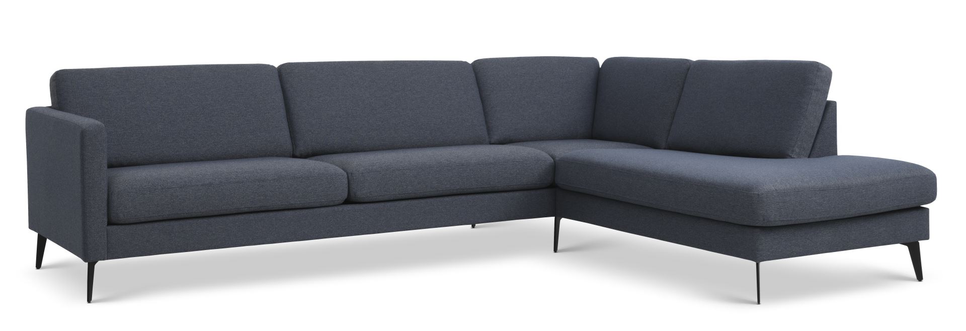 Ask sæt 61 stor OE sofa, m. højre chaiselong - navy blåt polyester stof og Eiffel ben