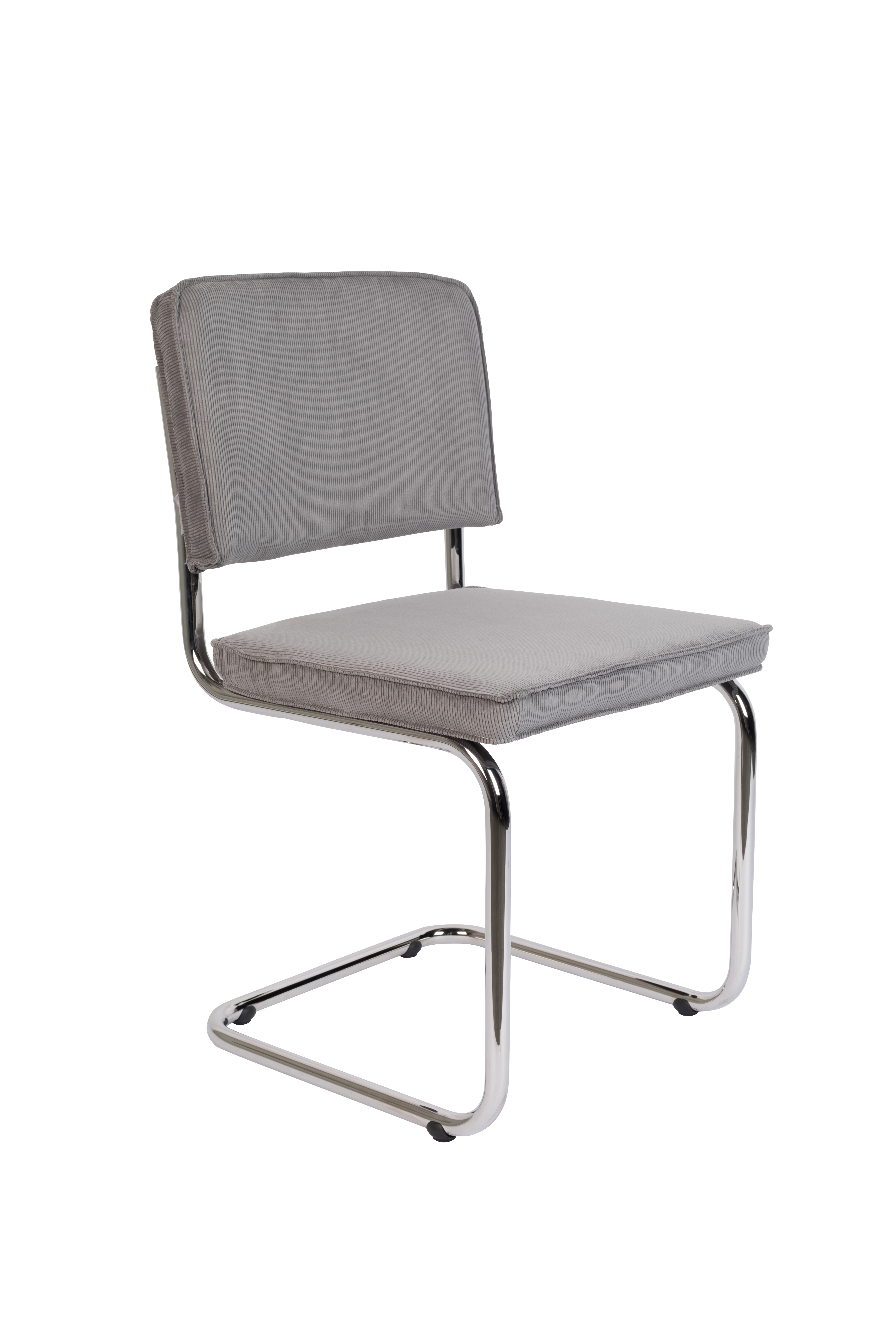 ZUIVER Ridge Rib spisebordsstol - lysegrå fløjl polyester og sølv krom