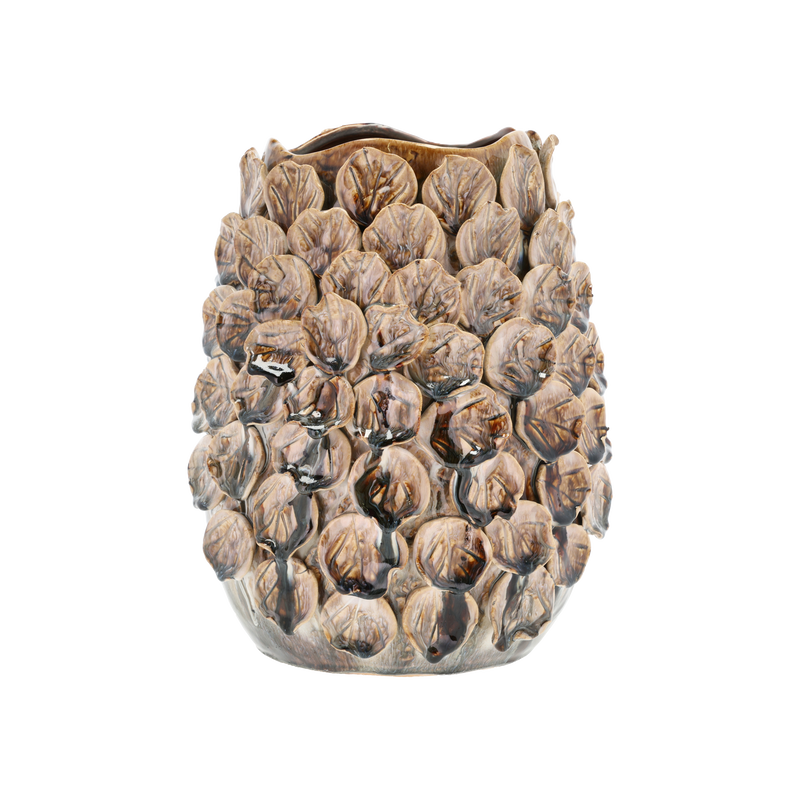 VILLA COLLECTION Aug vase/skjuler, rund - major brun stentøj (Ø25)