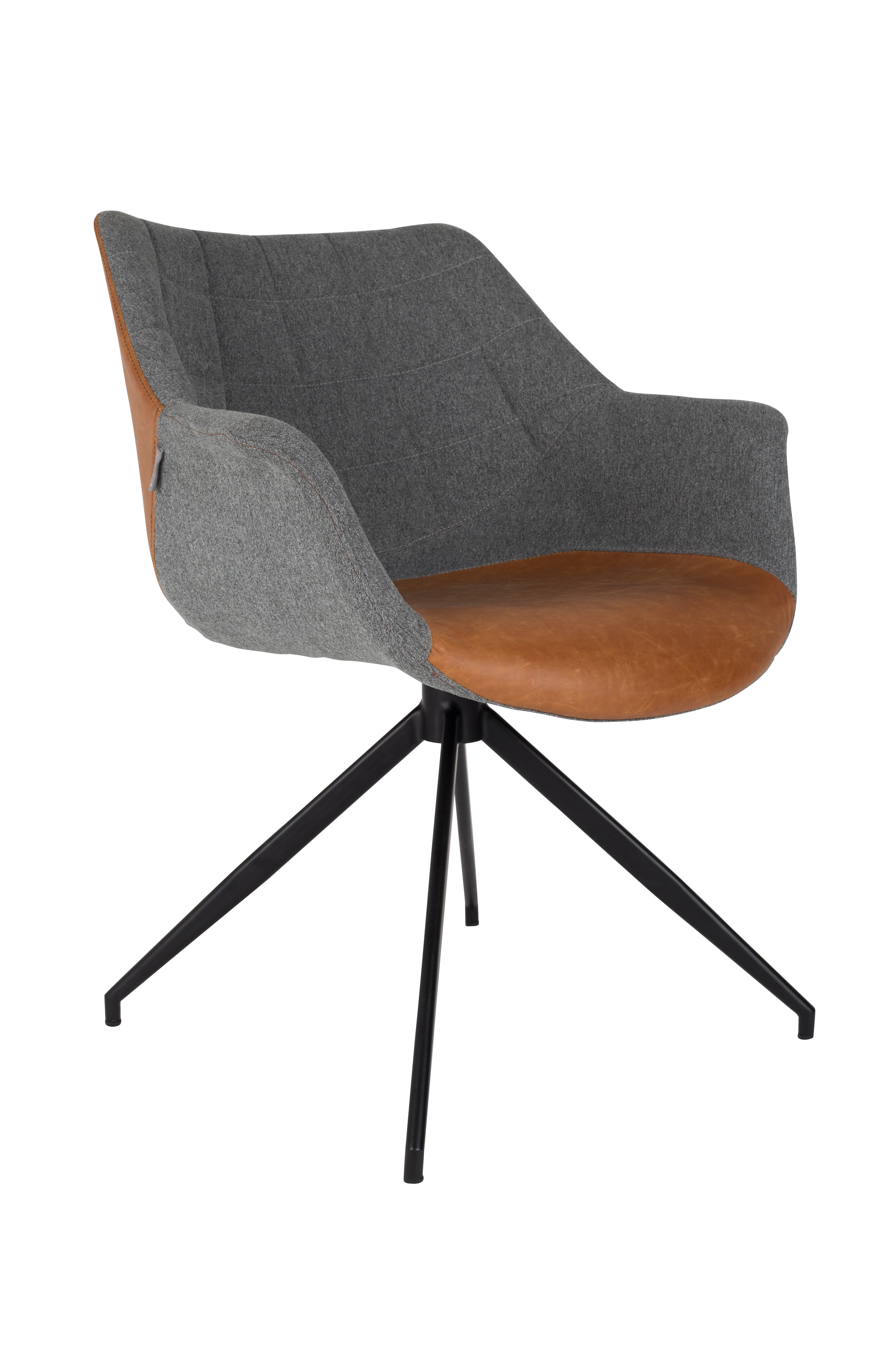 ZUIVER Doulton drejestol, m. armlæn - vintage brun PU og sort stål