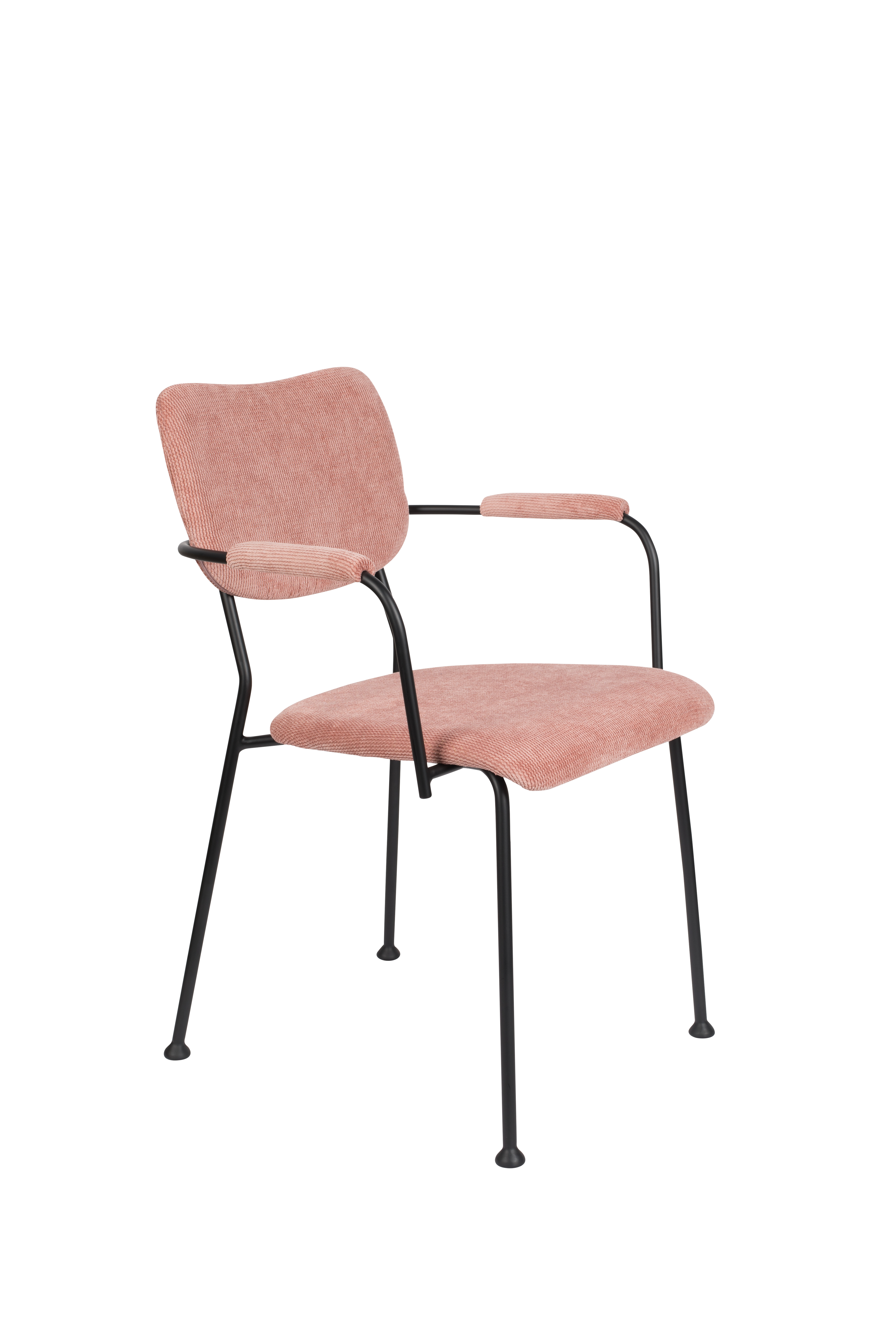 ZUIVER Benson spisebordsstol, m. armlæn - lyserød fløjl polyester og sort stål
