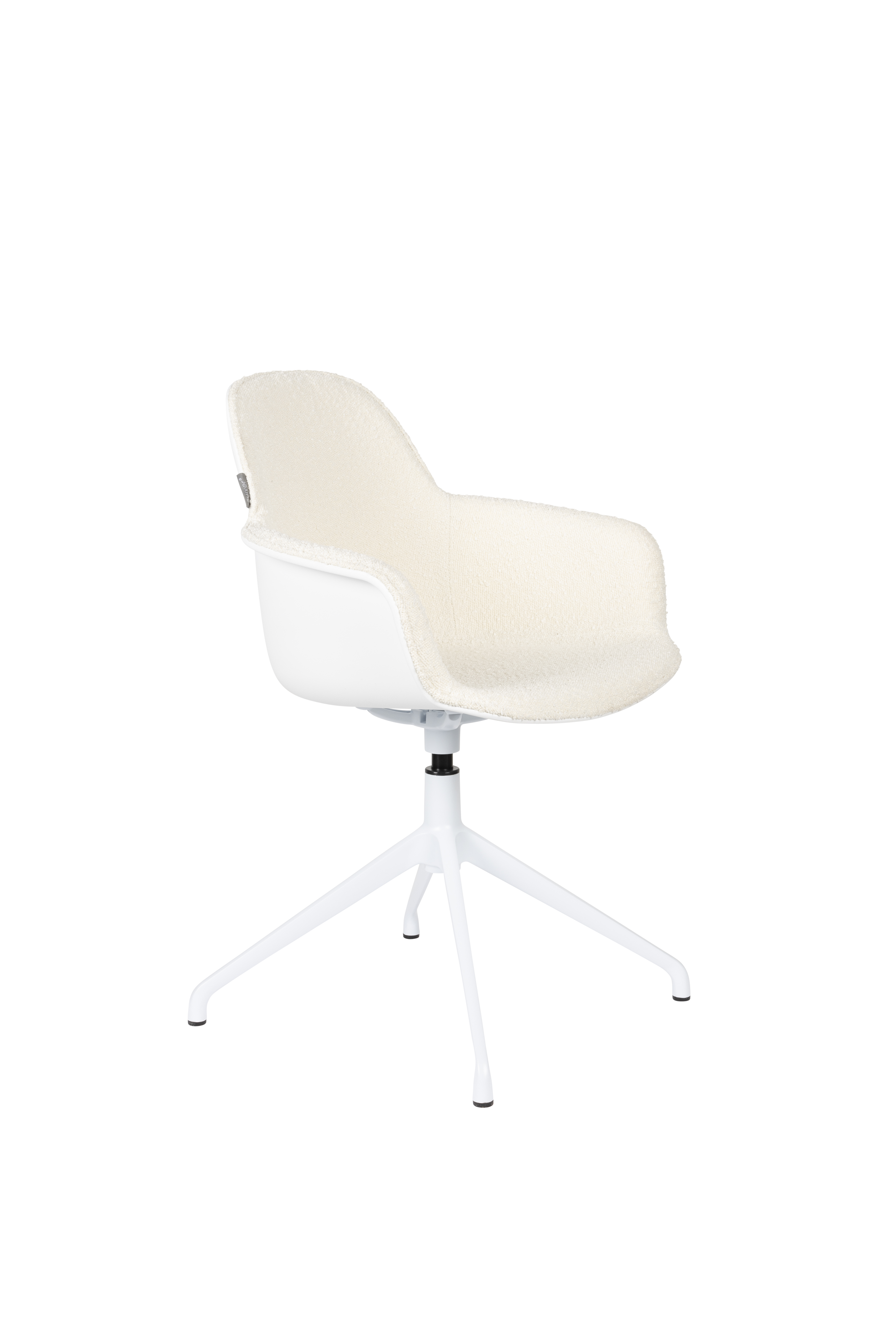 ZUIVER Albert Kuip spisebordsstol, m. armlæn og drejefunktion - hvid polyester og hvid aluminium