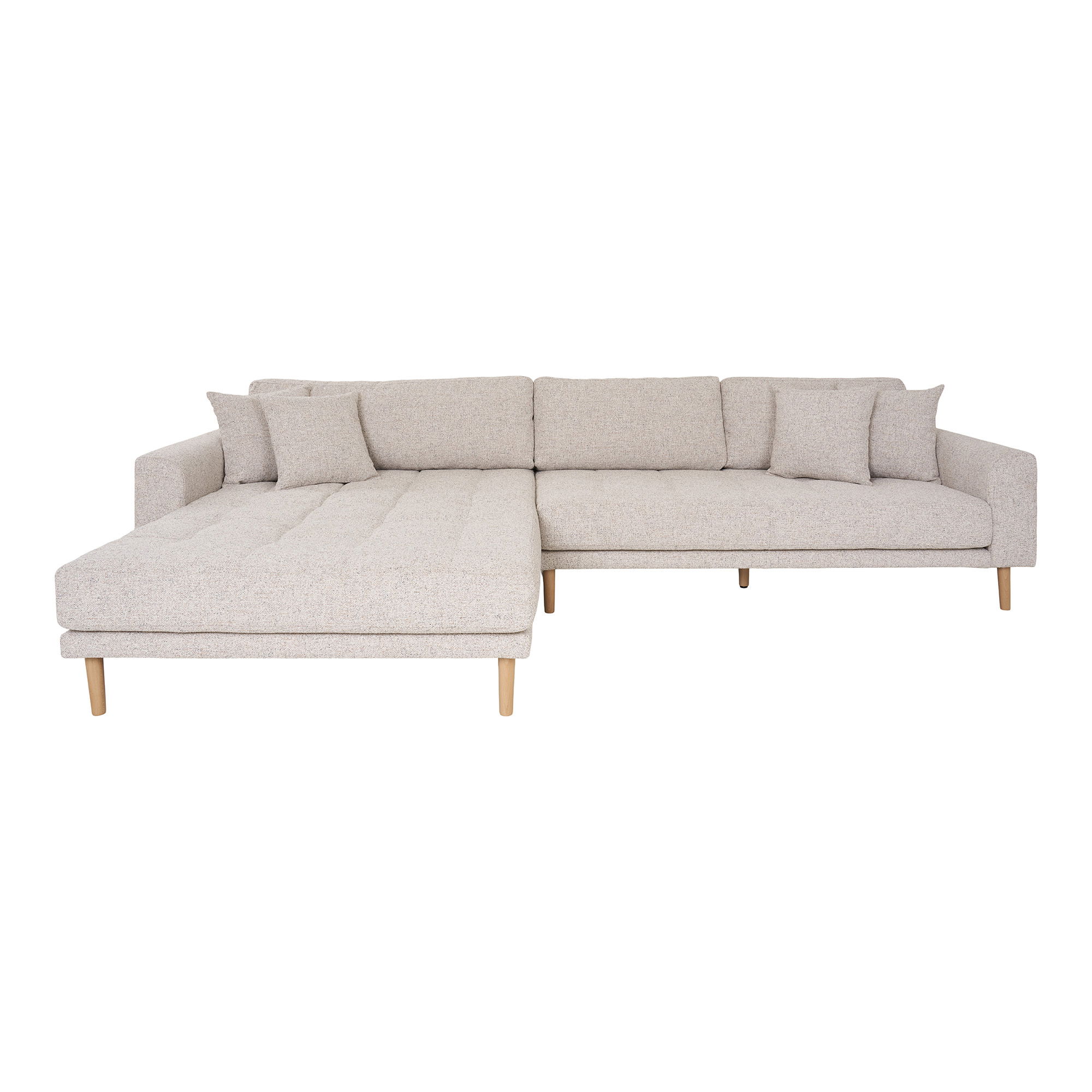 HOUSE NORDIC Lido loungesofa, venstre chaiselong, m. 4 puder - beige meleret polyester og natur bøg