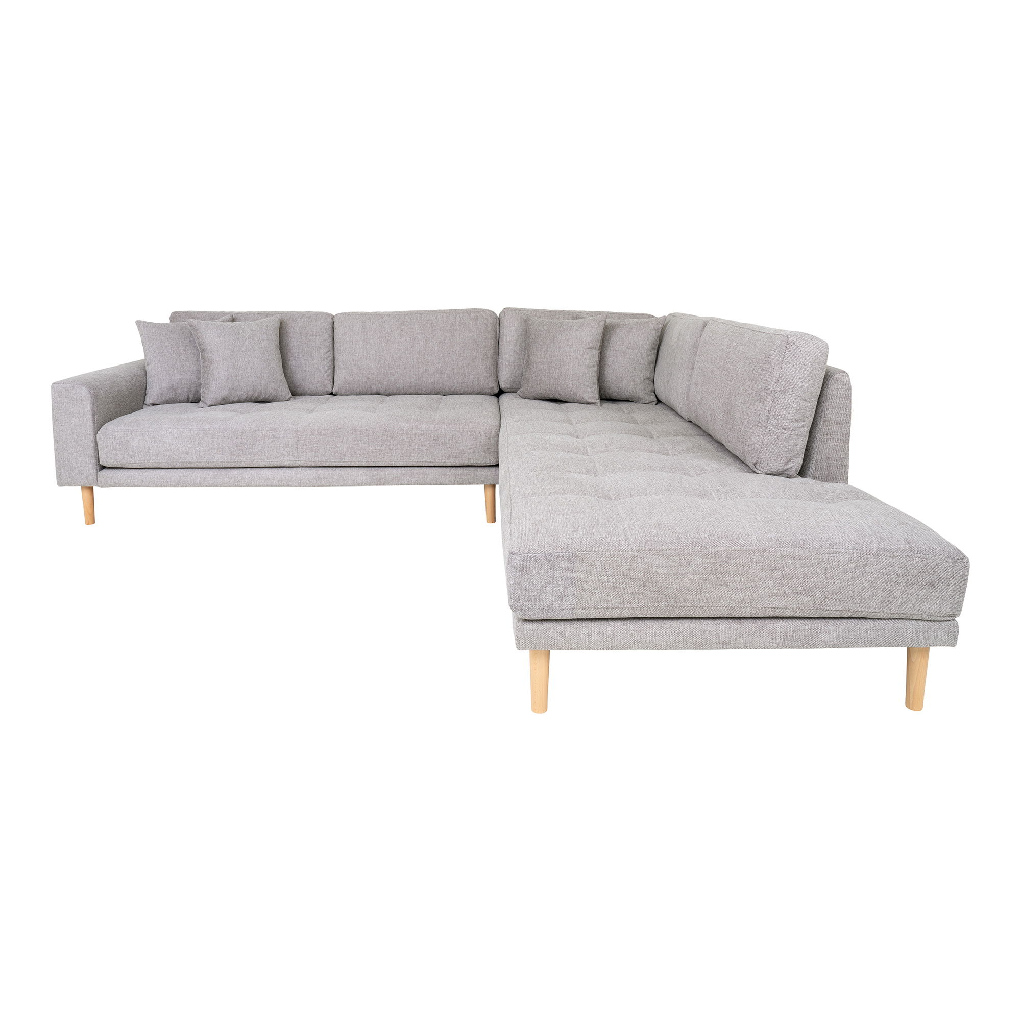 HOUSE NORDIC Lido hjørnesofa, højre chaiselong, m. 4 puder - lysegrå polyester og natur bøg