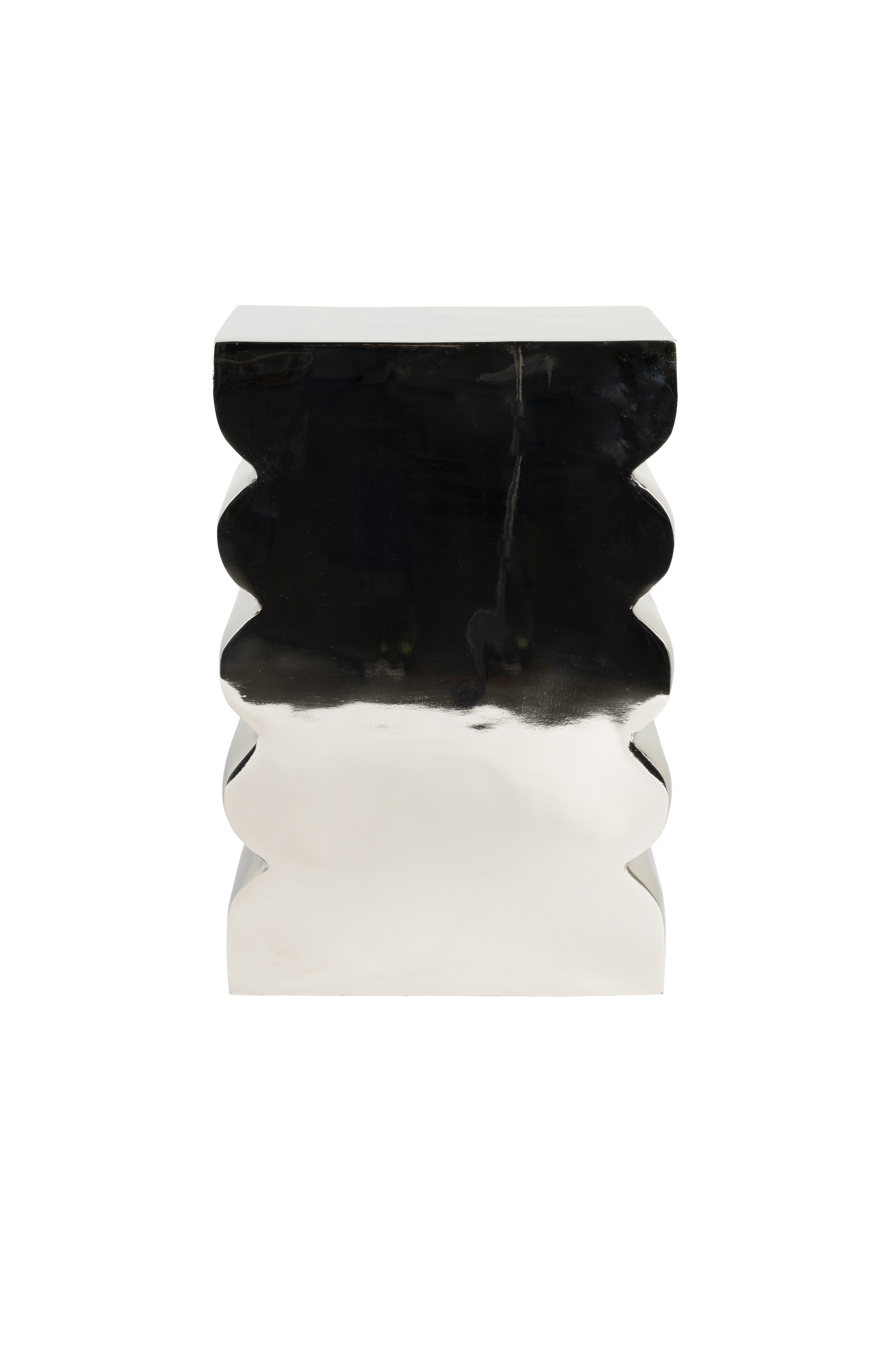 ZUIVER Curves skammel, rektangulær - blank sølv aluminium (21x30)