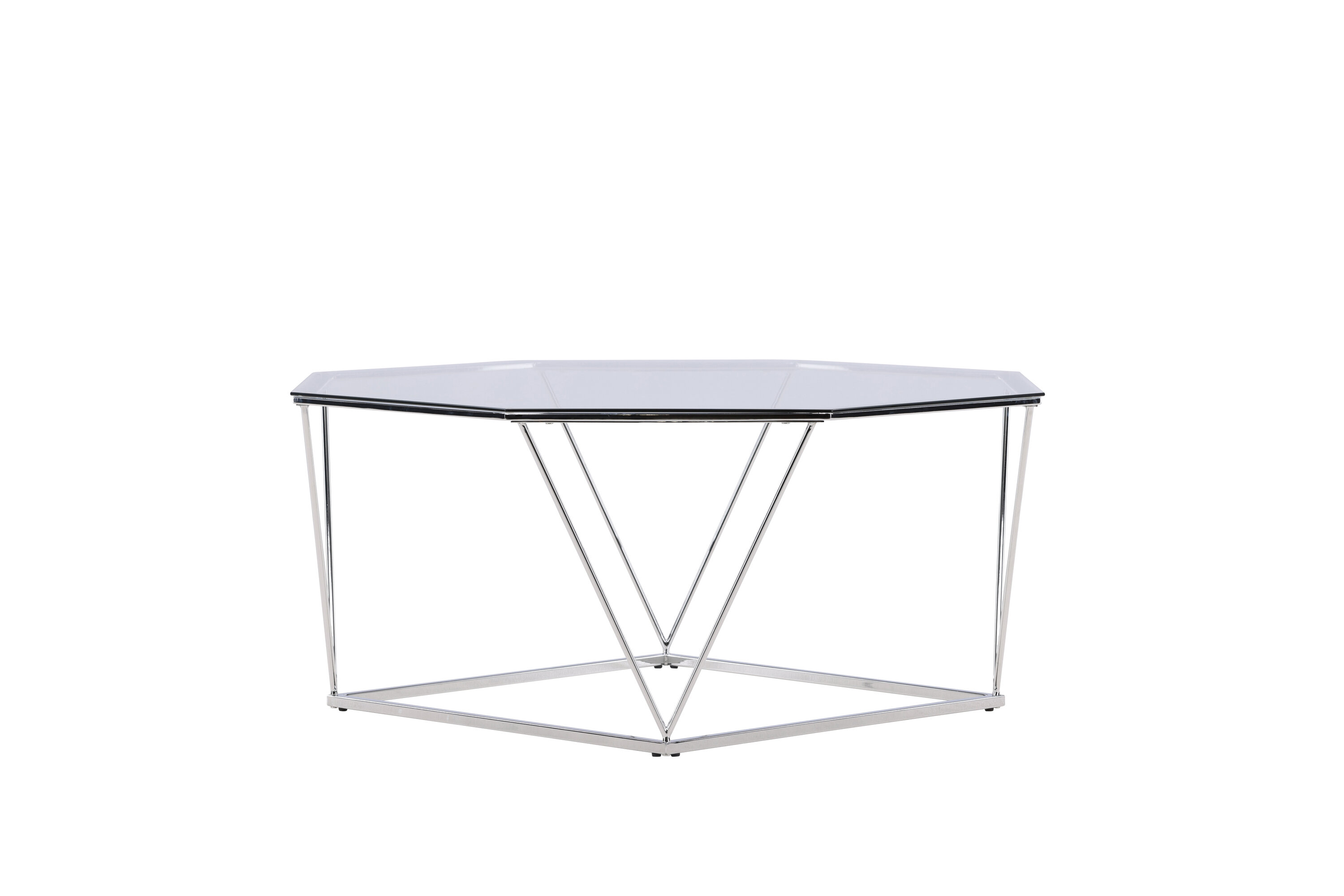 VENTURE DESIGN ×sterlen sofabord, ottekantet - klar glas og sølv krom stål (Ø100)