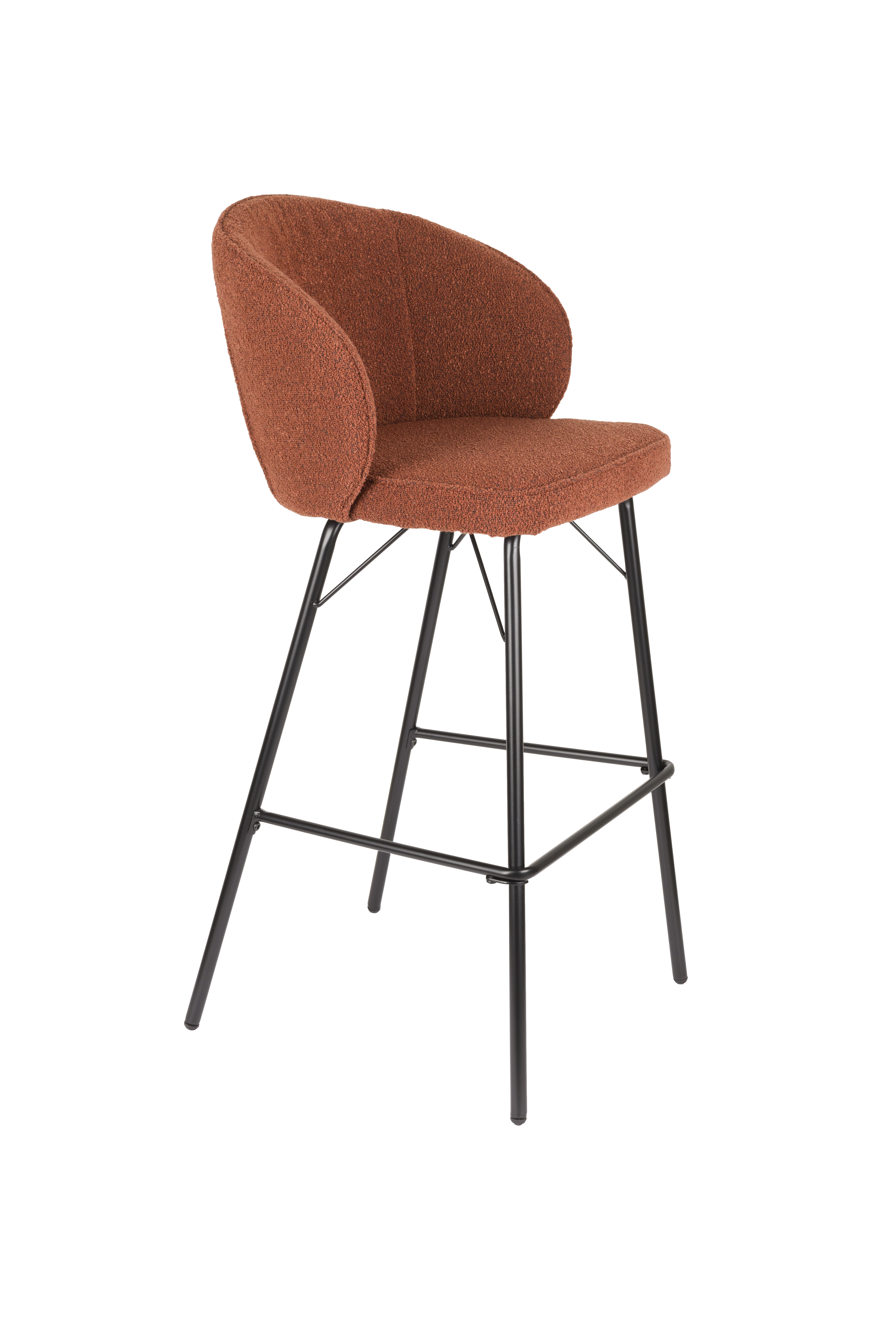 WHITE LABEL LIVING Joa barstol, m. ryglæn og fodstøtte - terra polyester og sort jern