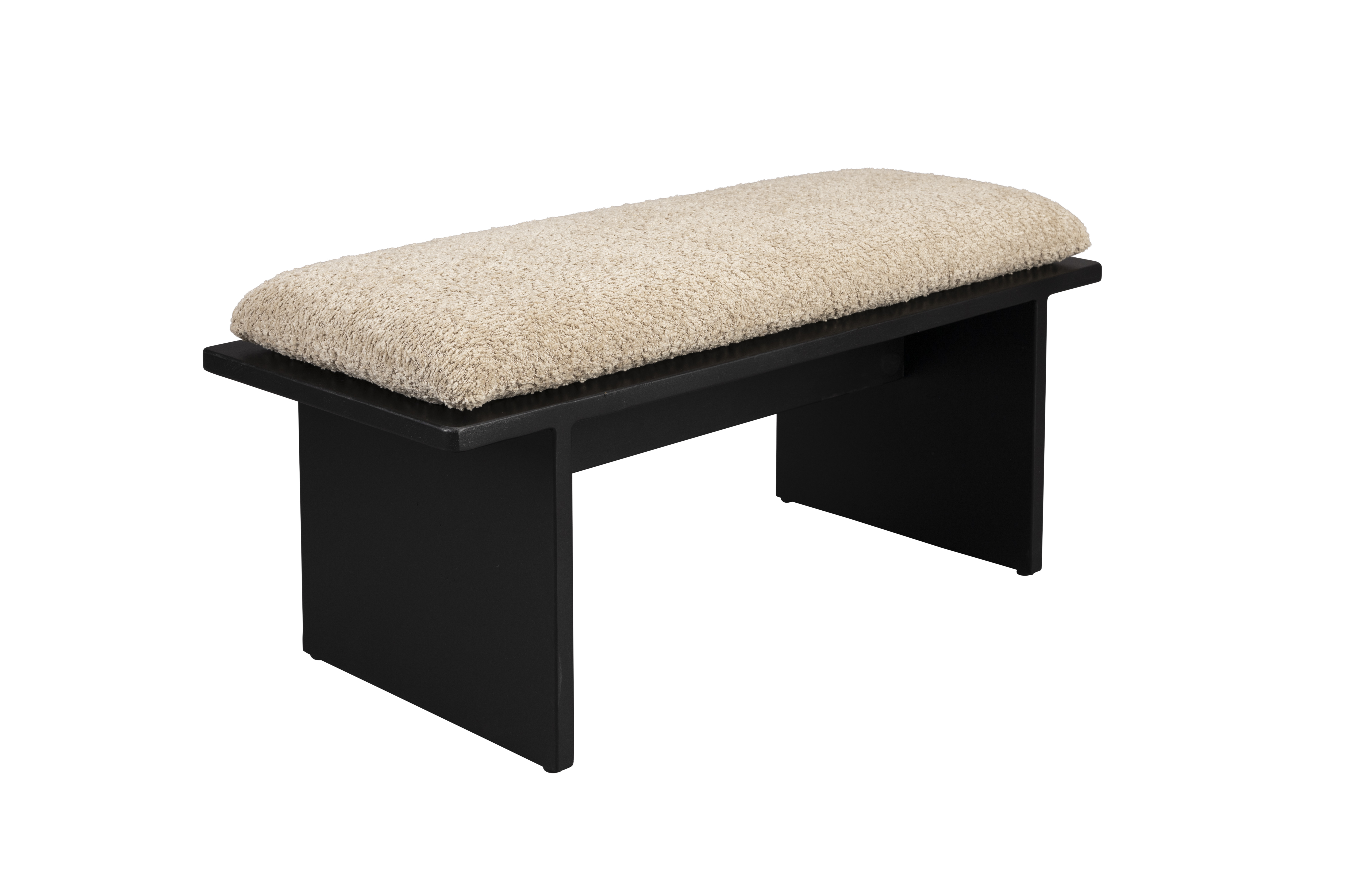 DUTCHBONE Shiho bænk, rektangulær - beige bouclé stof og sort træ (85x35)
