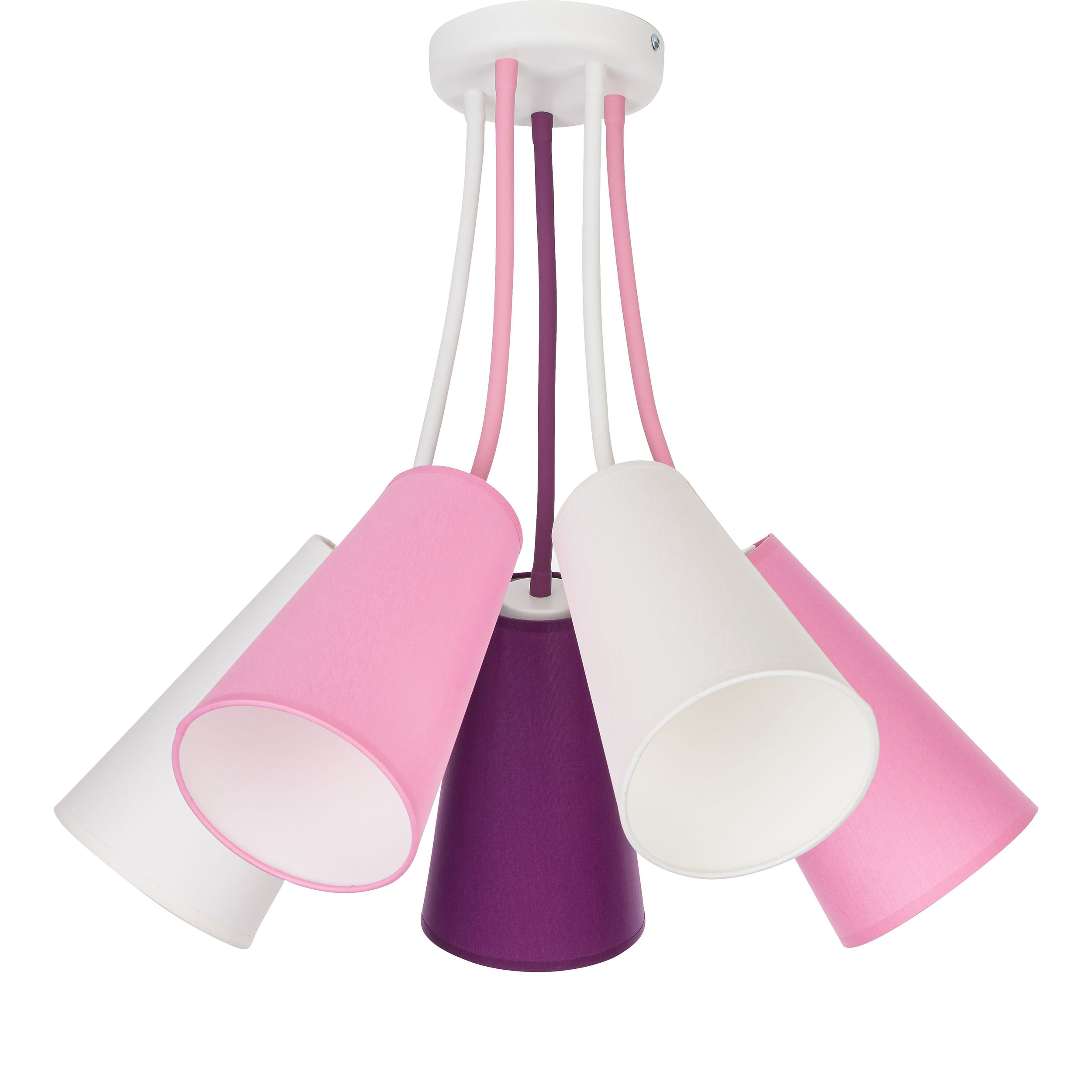 TK Wire børnelampe, m. 5 skærme - multifarvet stof og hvid metal