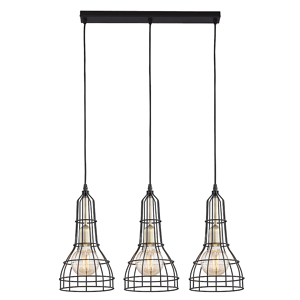 TK Lang loftlampe, m. 3 skærme - sort metal