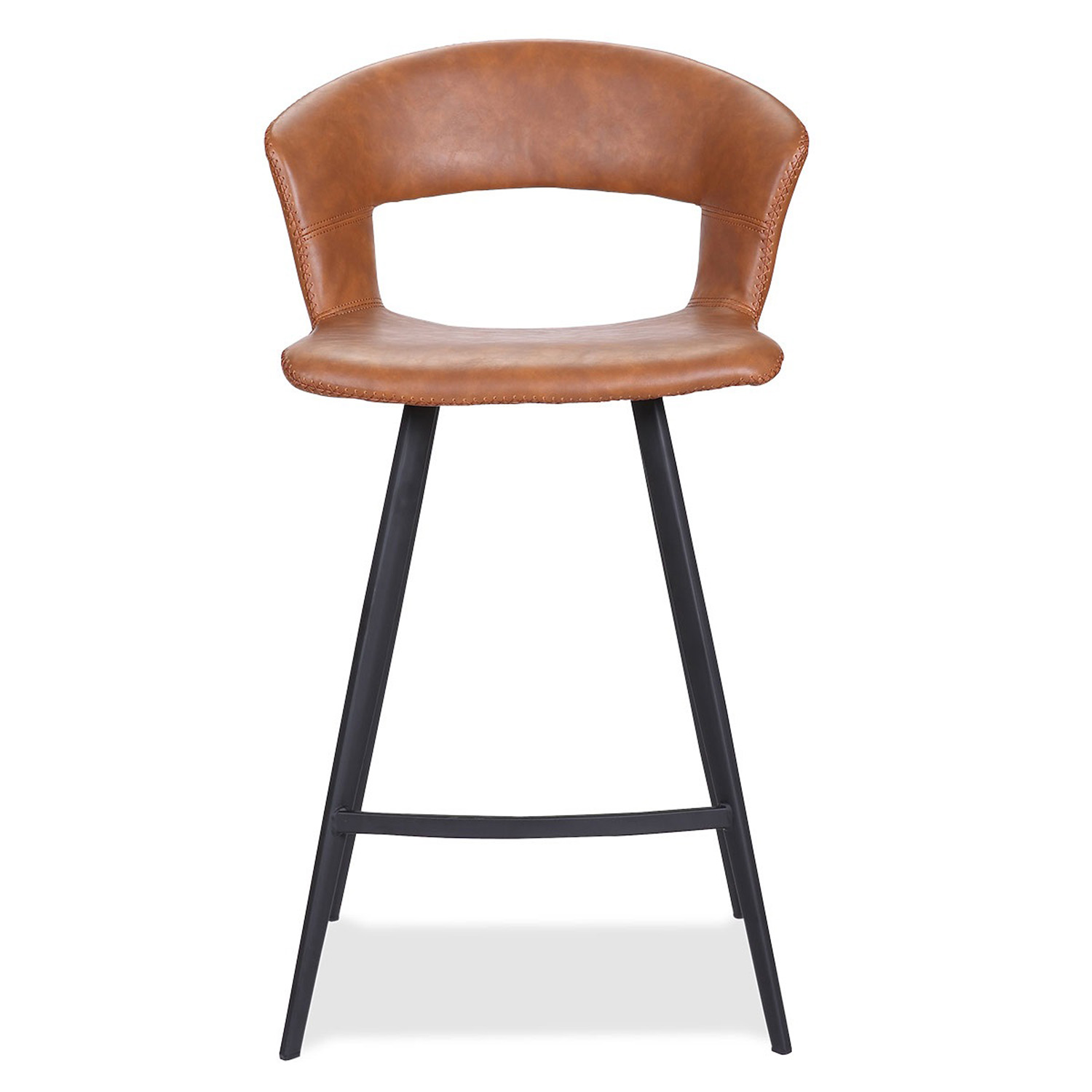 HOUSE OF SANDER Tora barstol, m. ryglæn og fodstøtte - cognacfarvet kunstlæder og sort træ, høj