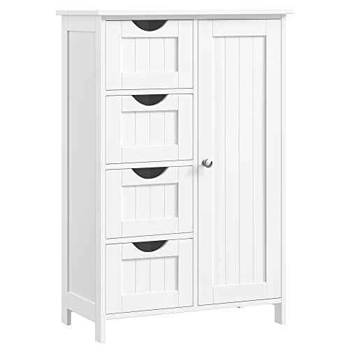 VASAGLE badeværelsesskab, m. 1 låge, 4 skuffer og 1 hylde - hvid MDF