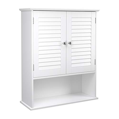 VASAGLE badeværelsesvægskab, m. 2 låger, 1 hylde, 1 rum - hvid MDF