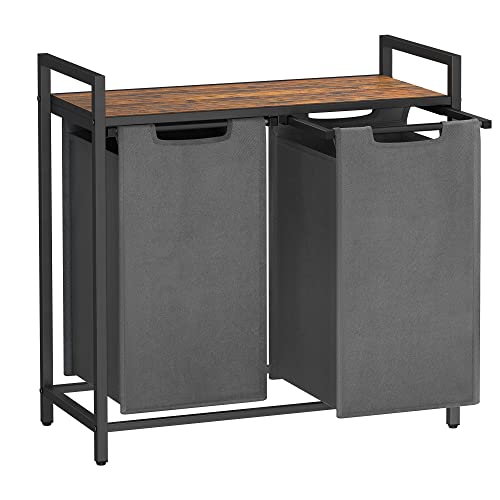 VASAGLE vasketøjskurv, m. 2 rum - brun MDF og grå stof/stål