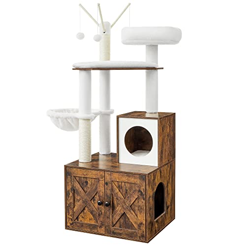 FEANDREA kradsetræ, m. affaldsbakke, 3 plyskuglestænger, platform, hule, stol - plys/sisal/brun træ