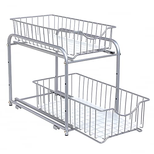 SONGMICS organizer 2 udtræksskuffer til skabe, stabelbar - sølv stål