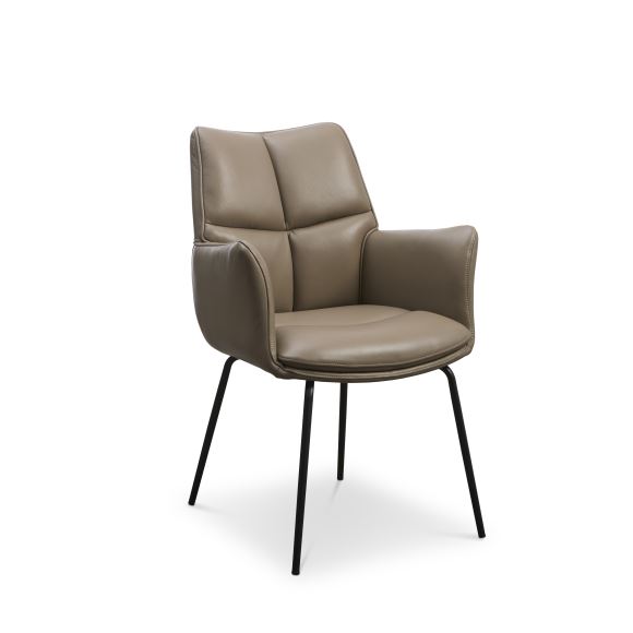 Lily spisebordsstol, m. armlæn - nougat læder og sorte ben
